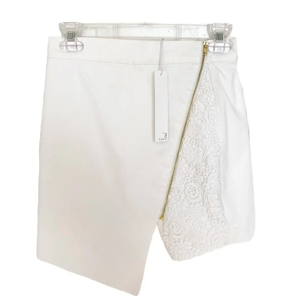 REVOLVE Line and Dot White Angled Zip Lace Pieced Skirt XS - Picture 2 of 9
